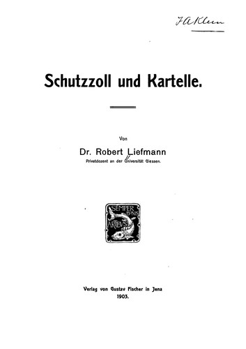 Cover for Schutzzoll und Kartelle.