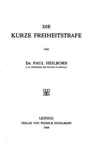 Cover for Die kurze freiheitstrafe