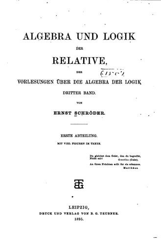 Cover for Vorlesungen über die Algebra der Logik: Exakte Logik
