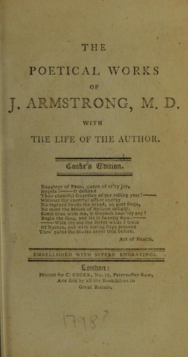 Cover for The poetical works of J. Armstrong, M.D. With the life of the author