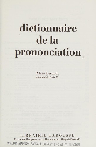 Cover for Dictionnaire de la prononciation