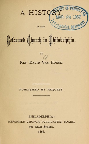 Cover for History of the Reformed Church in Philadelphia