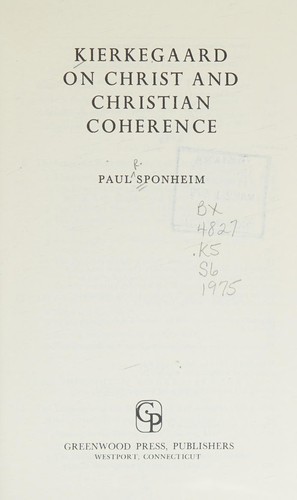Cover for Kierkegaard on Christ and Christian coherence