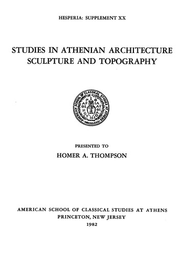 Cover for Studies in Athenian Architecture, Sculpture, and Topography in Honor of Homer A. Thompson (Hesperia Supplement)