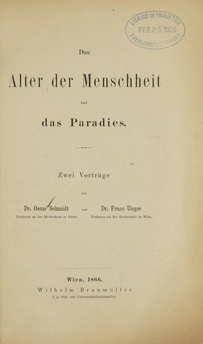 Cover for Das alter der Menschheit und das Paradies