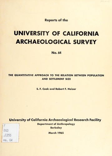 Cover for The quantitative approach to the relation between population and settlement size