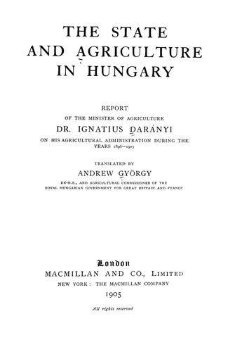 Cover for The state and agriculture in Hungary
