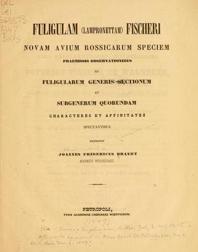 Cover for Fuligulam (lampronettam) fischeri novam avium rossicarum speciem