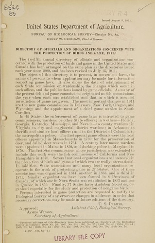 Cover for Directory of officials and organizations concerned with the protection of birds and game, 1911