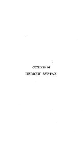 Cover for Outlines of Hebrew syntax, tr. and ed. by J. Robertson