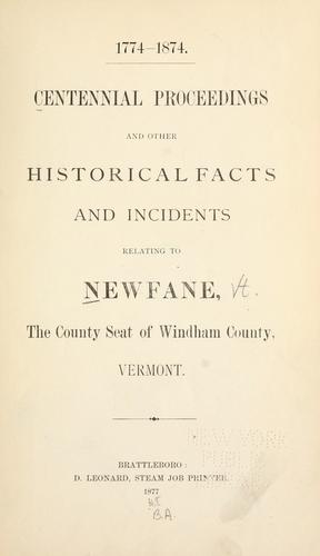 Cover for Centennial proceedings and other historical facts and incidents relating to Newfane
