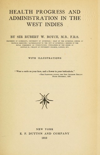 Cover for Health progress and administration in the West Indies.