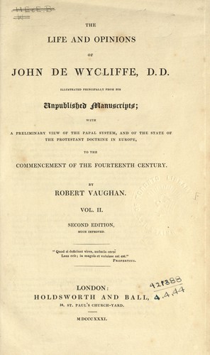 Cover for The life and opinions of John de Wycliffe, D. D.