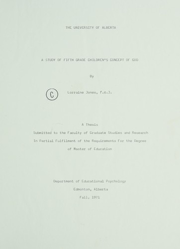 Cover for A study of fifth grade children's concepts of God