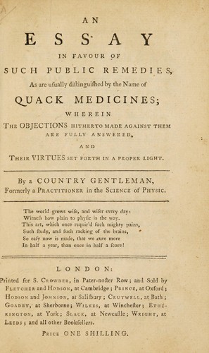 Cover for An essay in favour of such public remedies, as are usually distinguished by the name of quack medicines