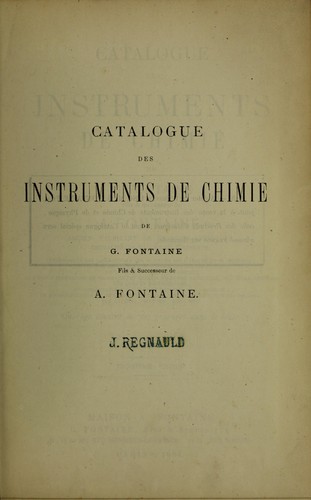 Cover for Catalogue des instruments de chimie de G. Fontaine