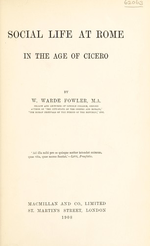 Cover for Social life at Rome in the age of Cicero