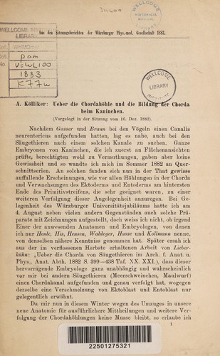 Cover for Ueber die Chordahöhle und die Bildung der Chorda beim Kaninchen