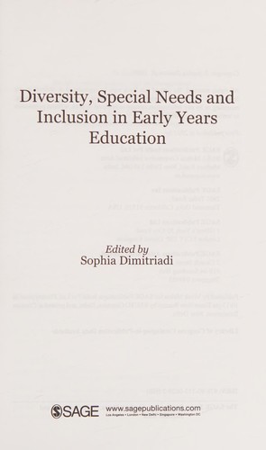 Cover for Diversity, Special Needs, and Inclusion in Early Years Education