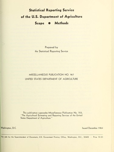Cover for Statistical Reporting Service of the U.S. Department of Agriculture