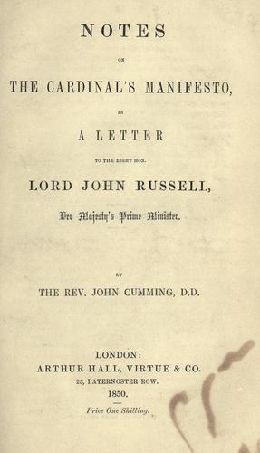 Cover for Notes on the Cardinal's Manifesto