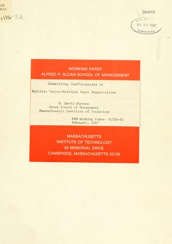 Cover for Identifying inefficiencies in multiple output-multiple input organizations