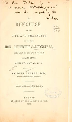 Cover for A discourse on the life and character of the late Hon. Leverett Saltonstall