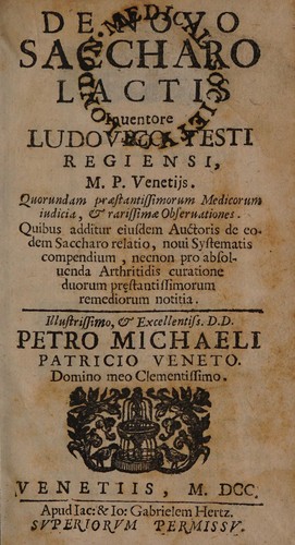 Cover for De novo saccharo lactis