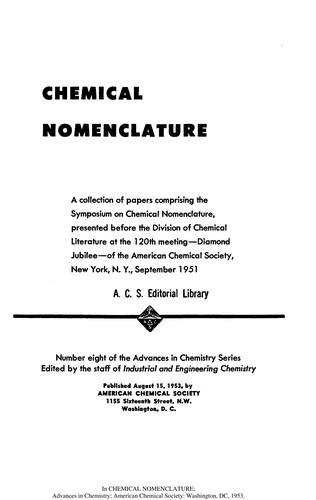Cover for Chemical Nomenclature