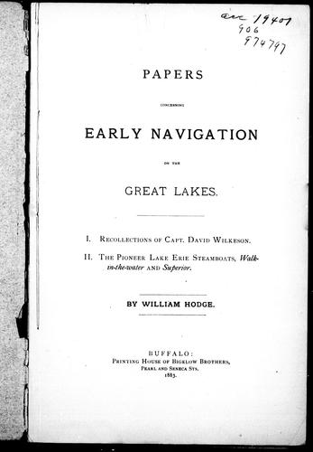 Cover for Papers concerning early navigation on the Great Lakes