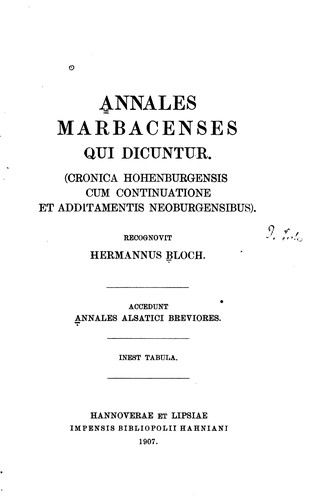 Cover for Annales marbacenses qui dicuntur: accedit Annales alsatici breviores