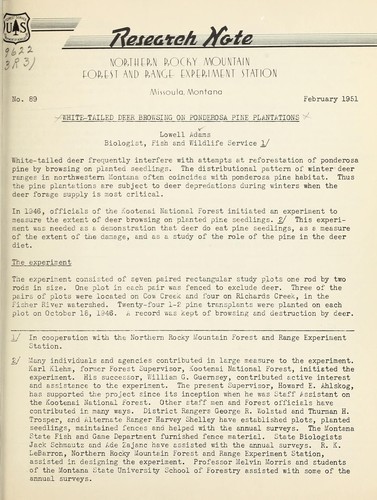 Cover for White-tailed deer browsing on ponderosa pine plantations