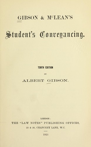 Cover for Gibson and McLean's student's conveyancing