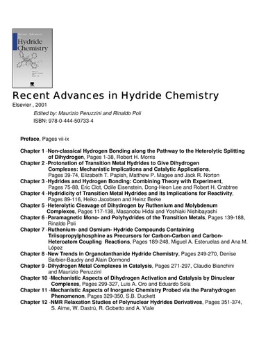 Cover for Recent advances in hydride chemistry