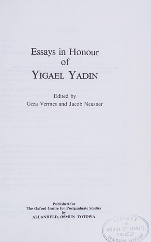 Cover for Essays in honour of Yigael Yadin