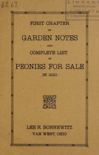 Cover for First chapter of garden notes and complete list of peonies for sale in 1920