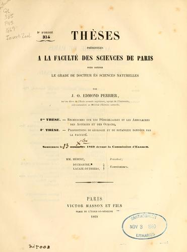 Cover for Recherches sur les pédicellaires et les ambulacres des astéries et des oursins