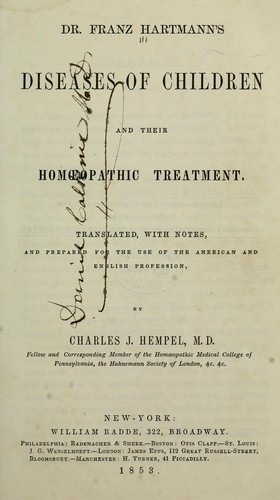 Cover for Dr. Franz Hartmann's diseases of children and their homoeopathic treatment