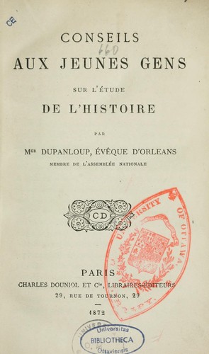 Cover for Conseils aux jeunes gens sur l'étude de l'histoire