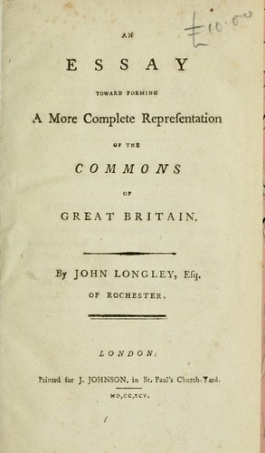 Cover for An essay toward forming a more complete representation of the Commons of Great Britain
