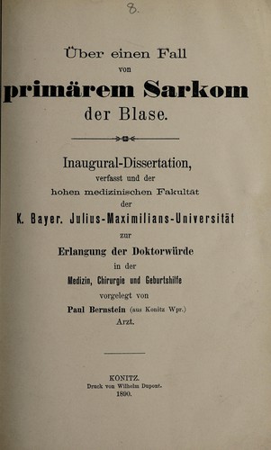 Cover for Über einen Fall von primärem Sarkom der Blase ...