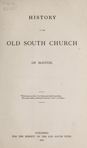 Cover for History of the Old South Church of Boston