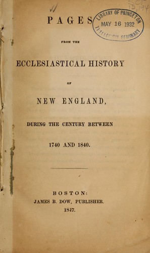 Cover for Pages from the ecclesiastical history of New England