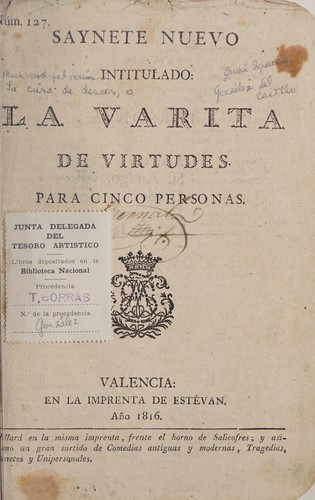 Cover for Saynete nuevo intitulado La varita de virtudes