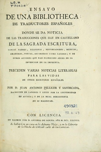 Cover for Ensayo de una bibliotheca de traductores españoles donde se da noticia de las traducciones que hay en castellano ...