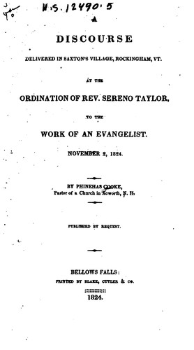 Cover for A Discourse Delivered in Saxton's Village, Rockingham, Vt