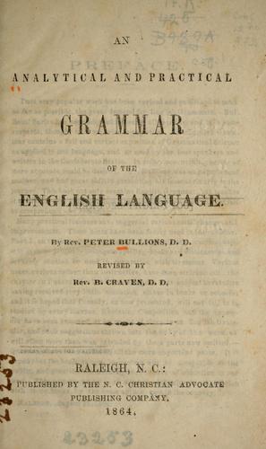 Cover for An analytic and practical grammar of the English language.