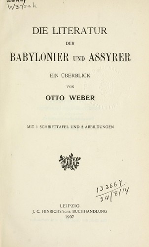 Cover for Die Literatur der Babylonier und Assyrer