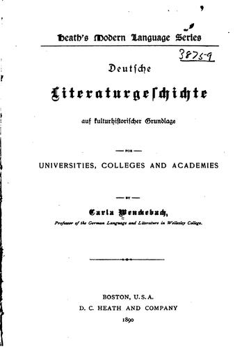 Cover for Deutsche Literaturgeschichte: Auf kulturhistorischer Grundlage, for ...