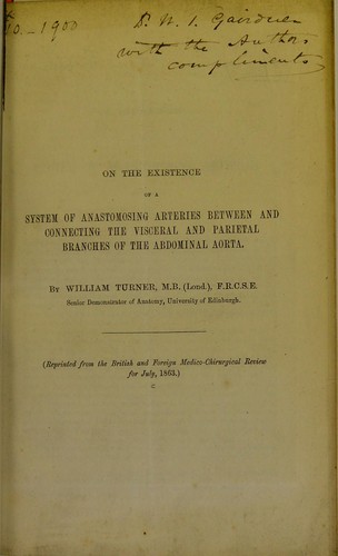 Cover for On the existence of a system of anastomosing arteries between and connecting the visceral and parietal branches of the abdominal aorta